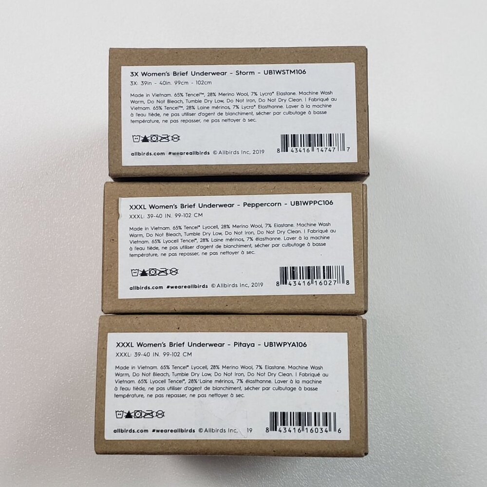 Allbirds Womens Brief Underwear Trino Blend 3-Pack 3X Storm Peppercorn Pitaya - Picture 2 of 13